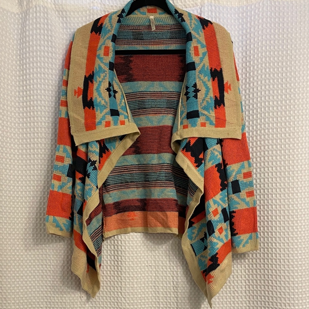 Kate Collection Southwestern Cardigan - Red, Blue, Cream